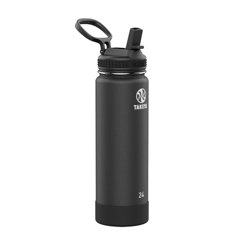 Takeya Actives Water Bottle with Straw Lid - Durable & Easy-Care Water Bottle with Stainless Steel Insulation - BPA-Free Lid with Carry Handle & Straw - Dishwasher-Safe - 24 oz, Onyx - Image 1